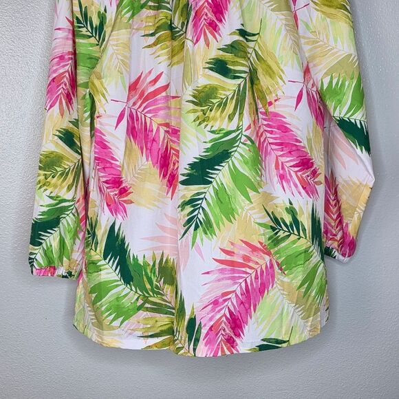 Draper's & Damon's White & Bright Multi Colored Tropical Print Silky Blouse Lrg - Picture 9 of 11